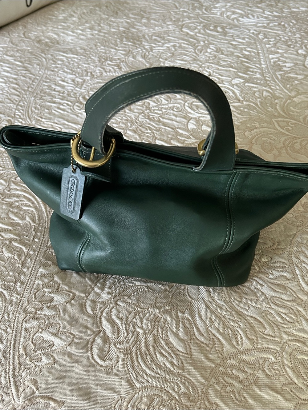 Coach Dark Green Leather Satchel with Gold Hardware
